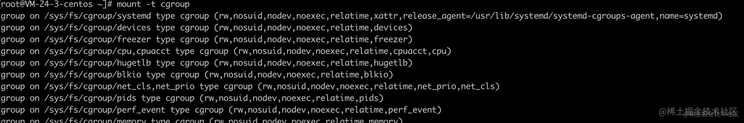 查看目前挂载的情况： mount -t cgroup