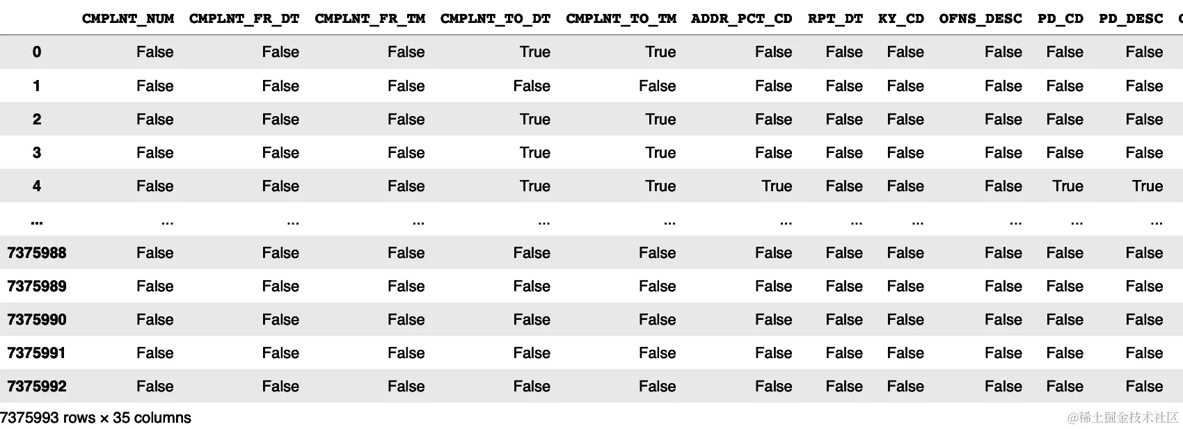 数据框 NYPD.isna()