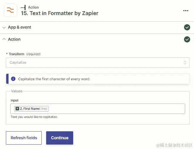 图 16.1 – 使用 Formatter by Zapier Text 动作事件将文本转换为大写