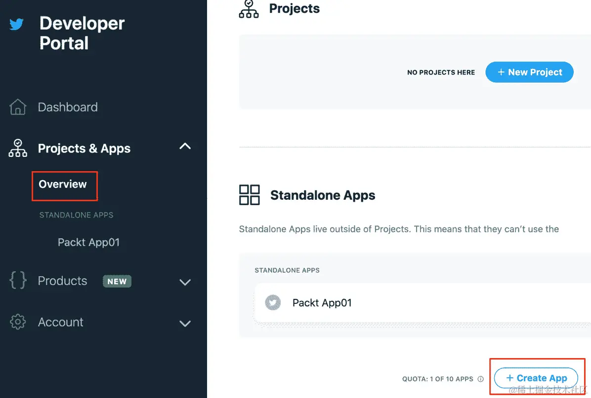 图 7.27 - 在 Twitter 开发者上创建应用程序