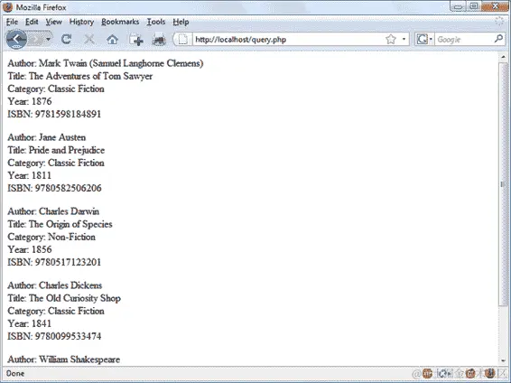 示例 10-5 中 query-mysqli.php 程序的输出