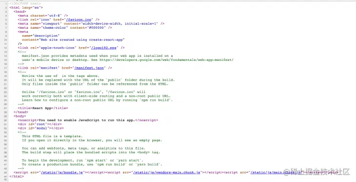Screenshot of the code for the example app