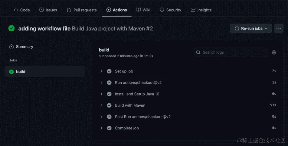 图 9.7 – GitHub 工作流成功完成