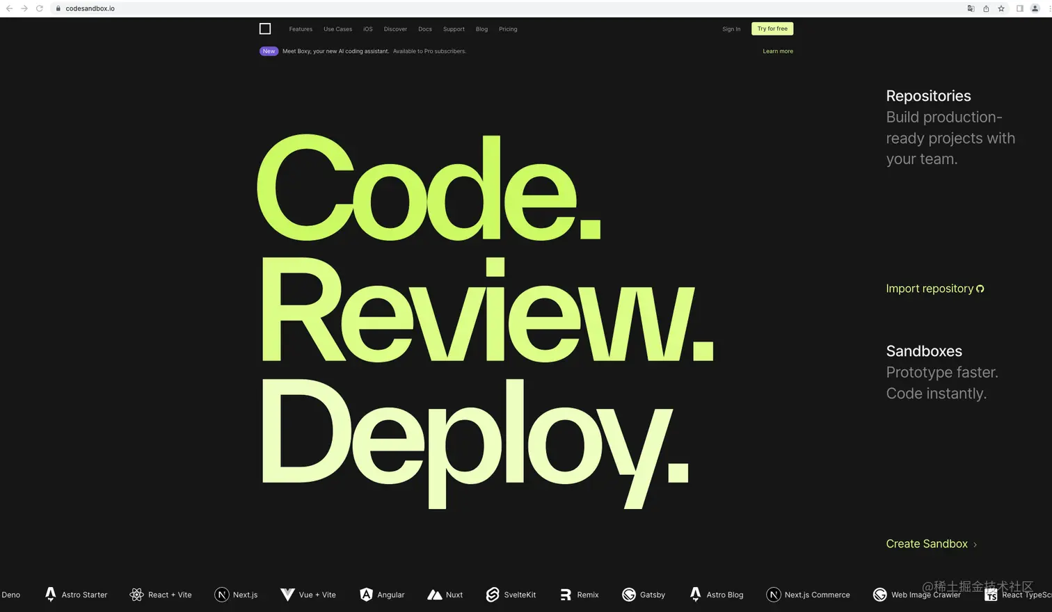 codesandbox.io首页