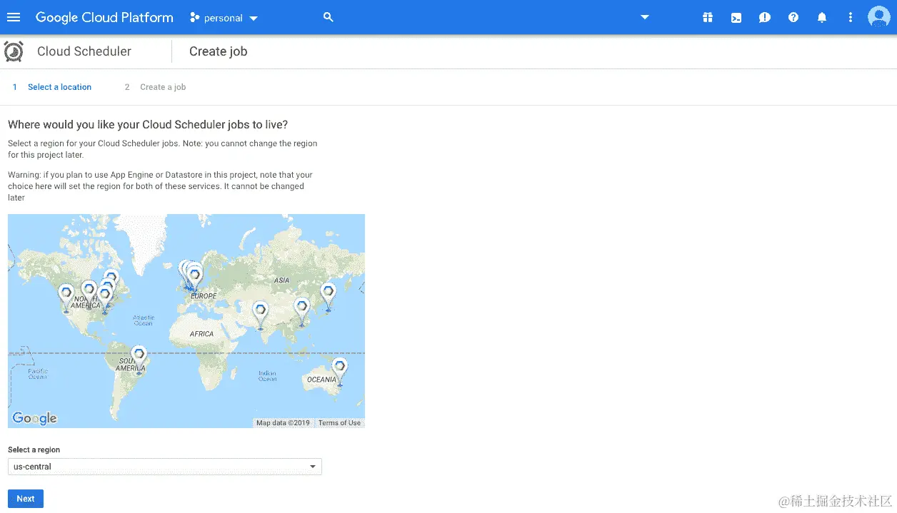 图 2.38：Cloud Scheduler – 区域选择