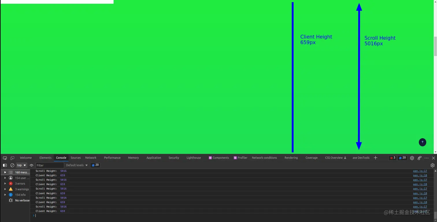 解释 clientHeight 和 scrollHeight 的屏幕截图