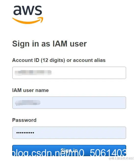 IAM user 登入画面