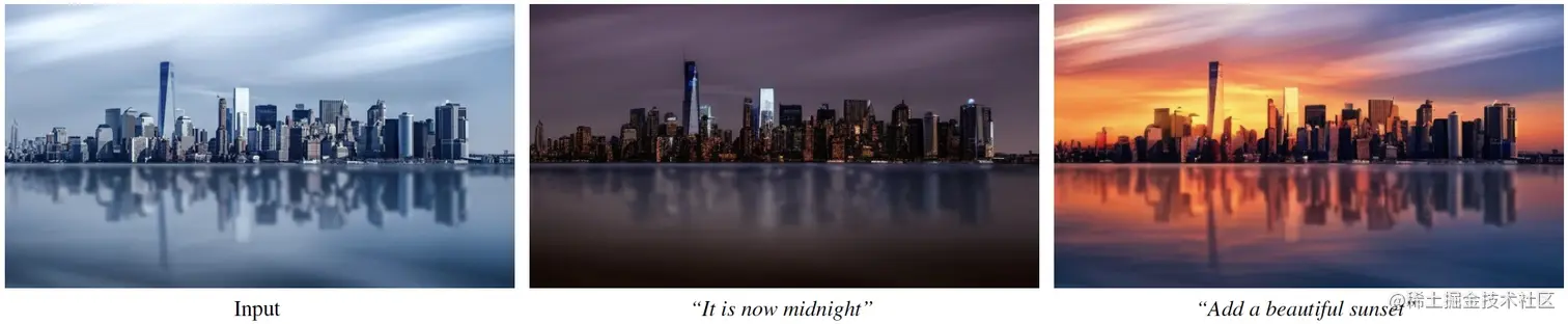 A photograph of a cityscape edited to show different times of day