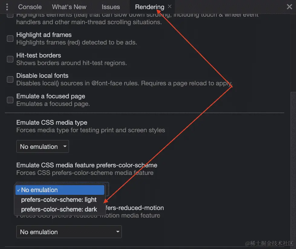 图 13.18 - 模拟 prefers-color-scheme 模式