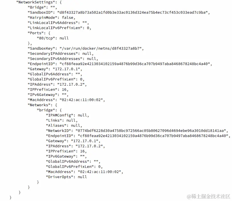 图 6.2：docker inspect 命令的输出