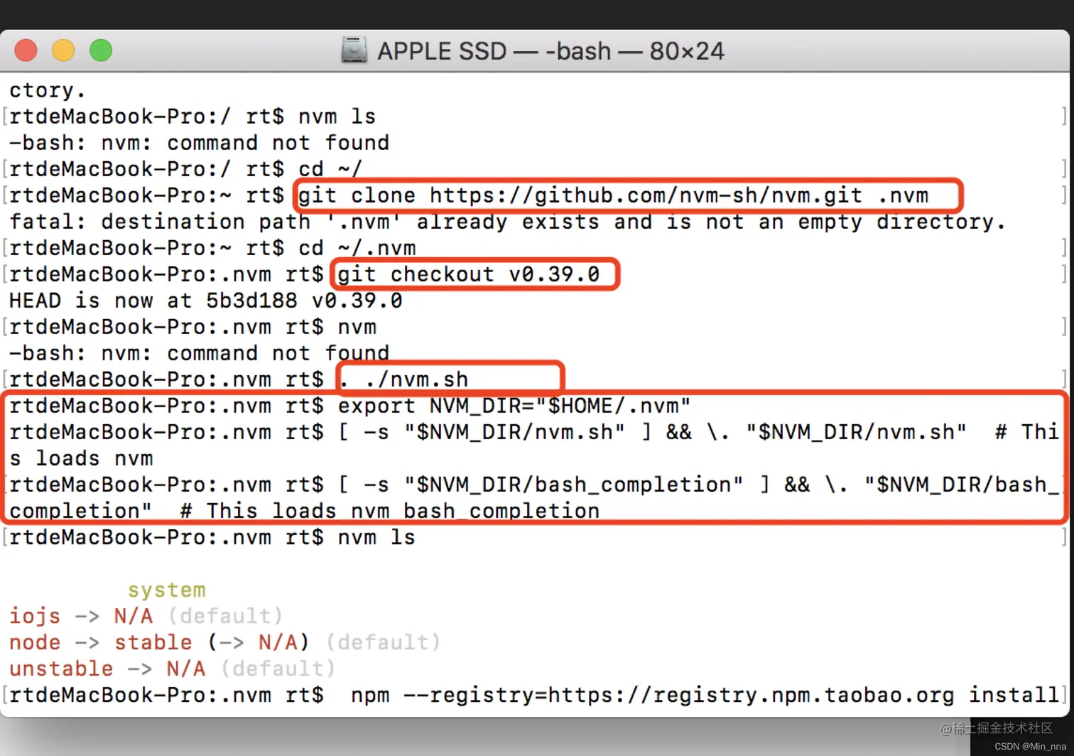 使用git安装nvm本文已参与「新人创作礼」活动，一起开启掘金创作之路。 安装nvm方法官方git地址：https// 掘金