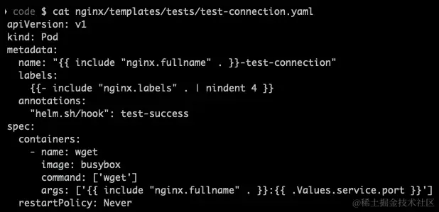 图 9.18 - test-connection.yaml 内容