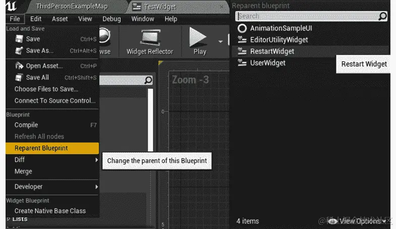 图 8.20：将 TestWidget 的类重新设置为 RestartWidget