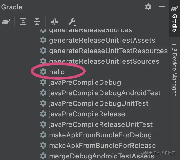 △ 新的 Task 已经列在 Android Studio 的 Gradle 窗格中了