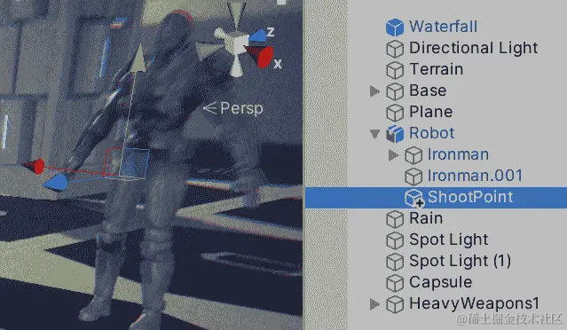 图 14.30 – 放置在角色内部的空 ShootPoint 对象