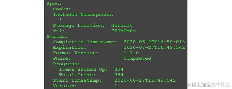 图 13.6 – 备份资源的 kubectl describe 输出