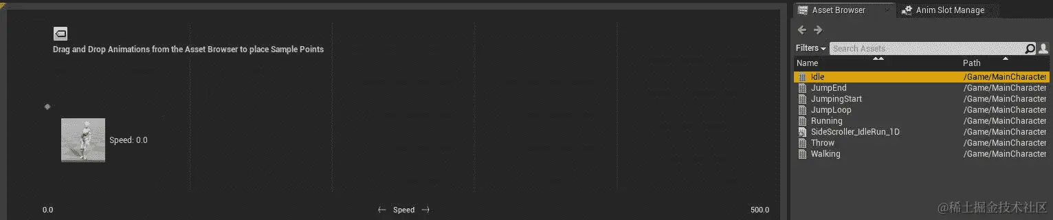 图 11.11：将 Idle 动画拖动到网格位置 0.0