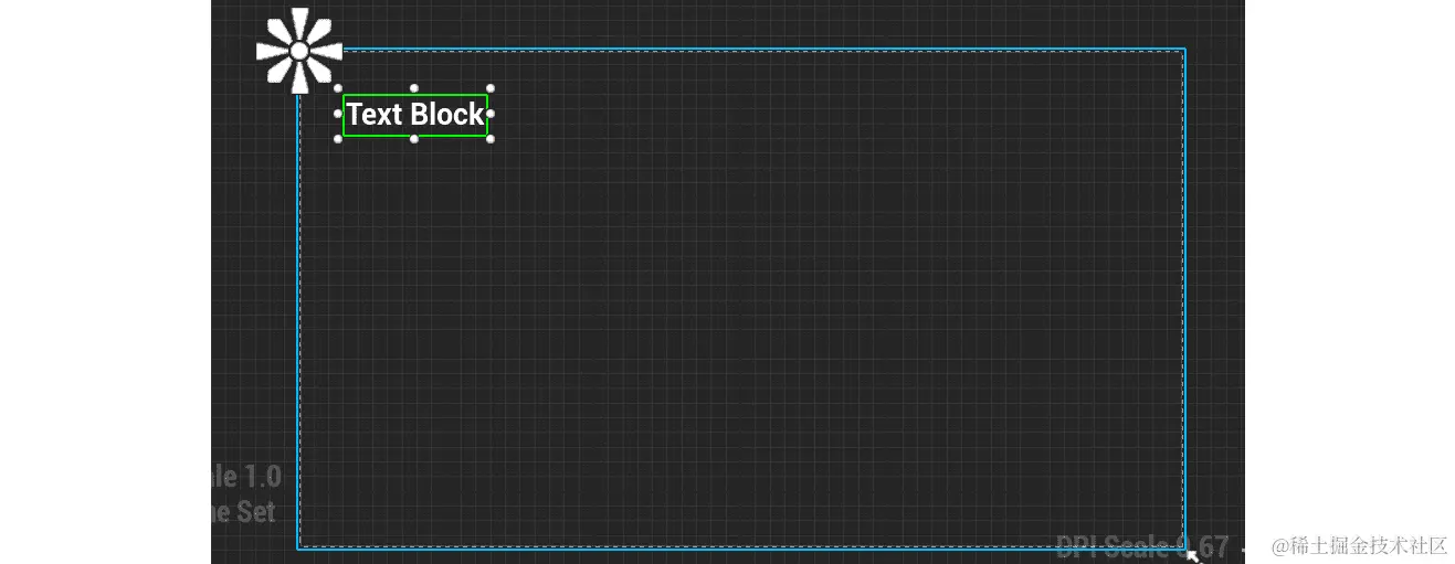 图 15.10：现在Text小部件已经锚定在画布面板的左上角，具有较小的相对偏移和更大的字体，以便玩家更容易阅读