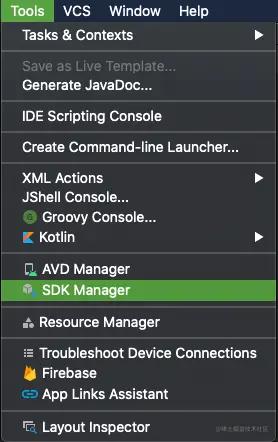 △ Android Studio 中的 Tools > SDK Manager