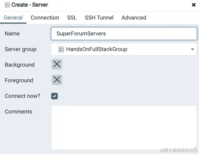 图 14.4 - 创建 - 服务器选项卡