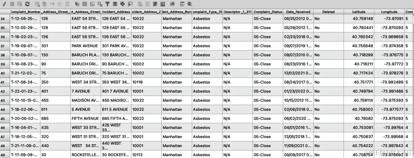 检查属性表以确定几何列