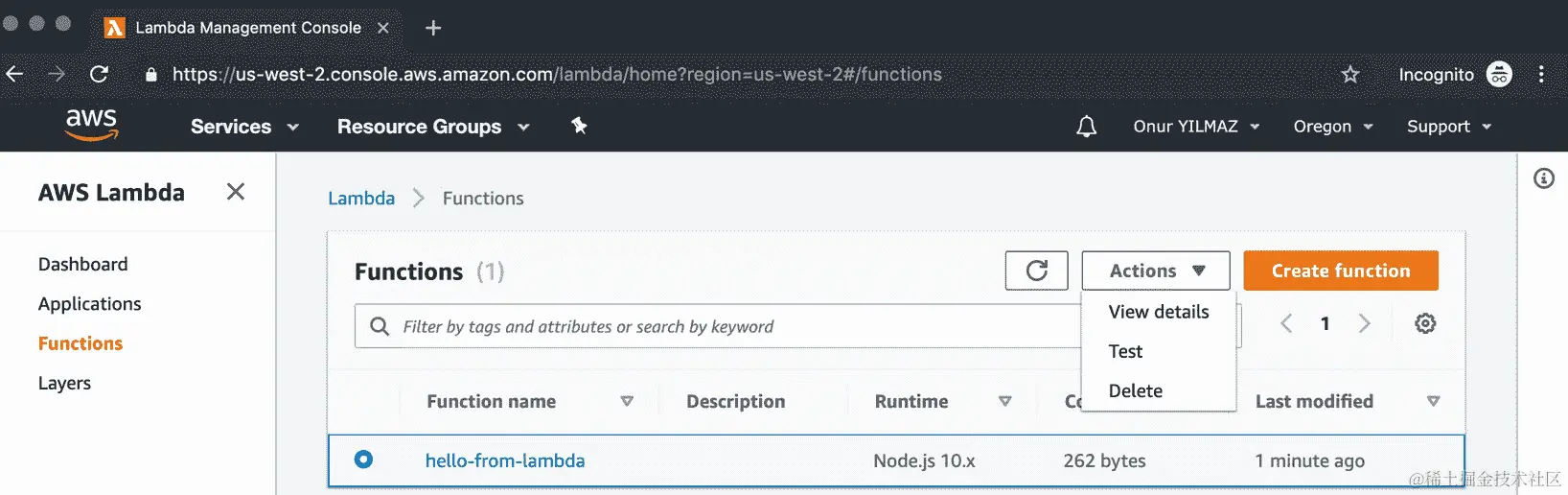 图 2.13：AWS Lambda – 函数删除