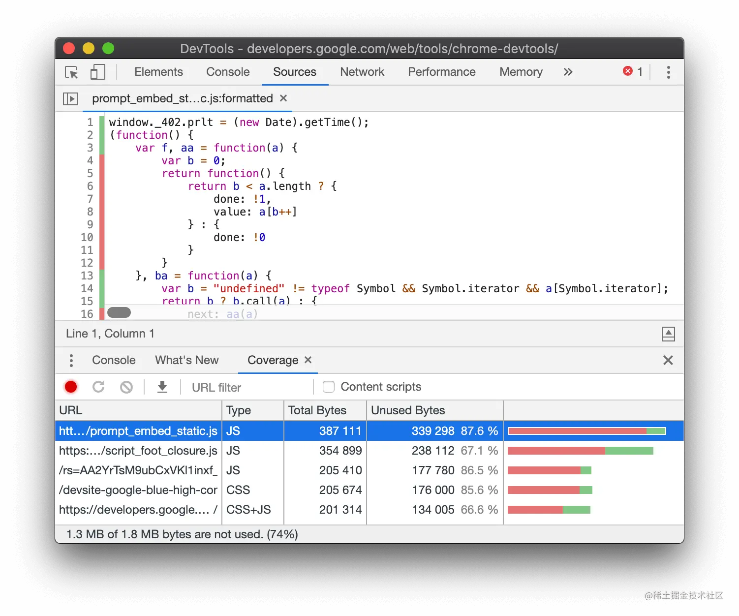 Chrome的Instrument converge功能