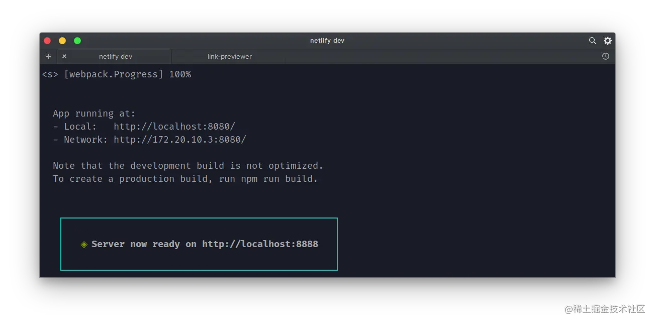 Netlify dev Cli started