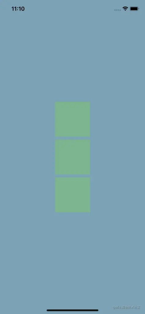 Flex Direction Property Creating A Column Of Three Green Squares On The Center Of Mobile Screen