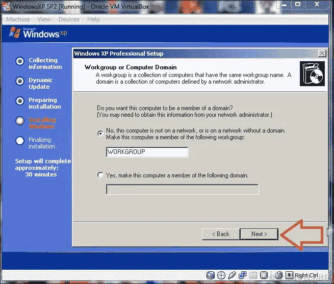 在 Oracle VM VirtualBox 上安装 WindowsXP