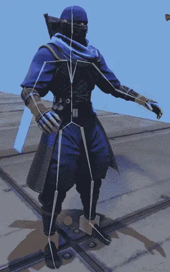 图 12.1 – 忍者网格与其默认姿势匹配的骨骼