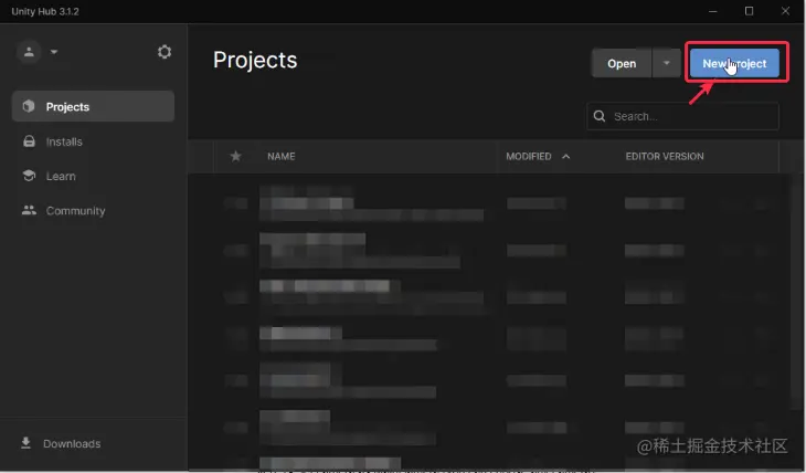 New Project Button Highlighted