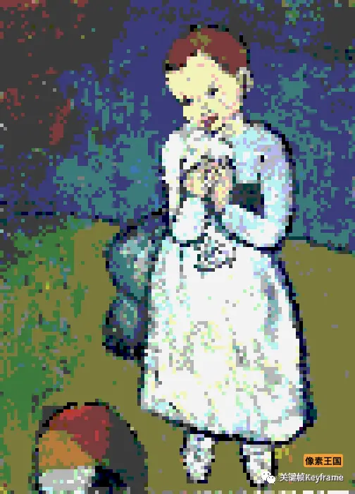 毕加索《手里捧着鸽子的孩子》像素版