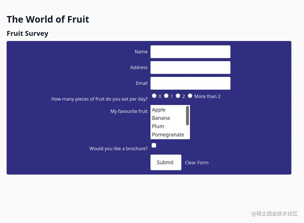 The initially loaded form