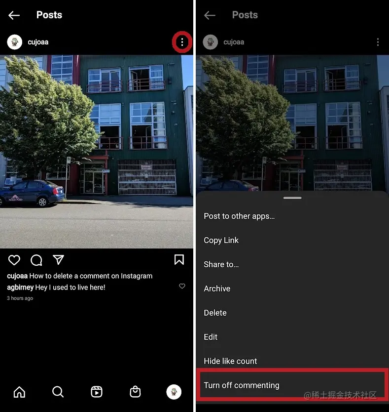 关闭对 Instagram 帖子的评论