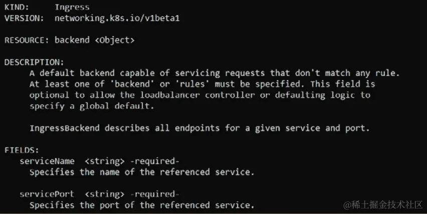 图 4.36：过滤 kubectl explain 命令的输出以获取 ingress 的 spec.backend 字段