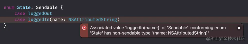 如果枚举值们不符合 Sendable 协议，隐式的Sendable协议一致性就不会起作用。