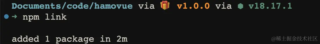 在hamovue文件夹下npm link