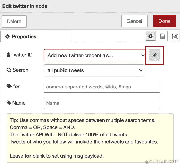 图 7.31 - 编辑 Twitter 属性