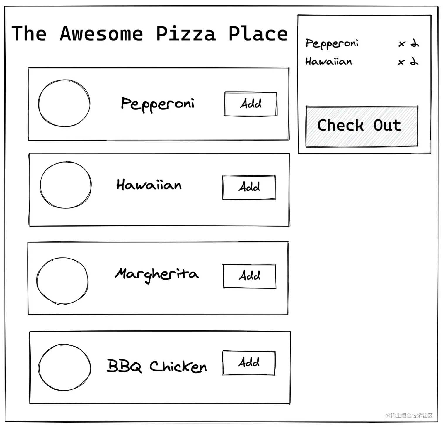 Mock-up of a pizza shop SPA