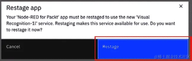 图 7.22 – 点击重新启动按钮开始重新启动 Node-RED 服务