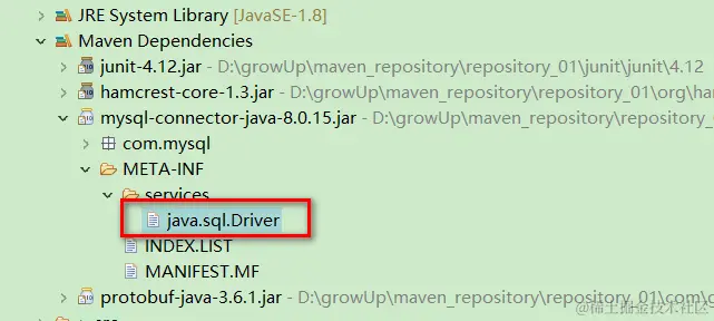mysql的驱动包中用于支持SPI机制的文件