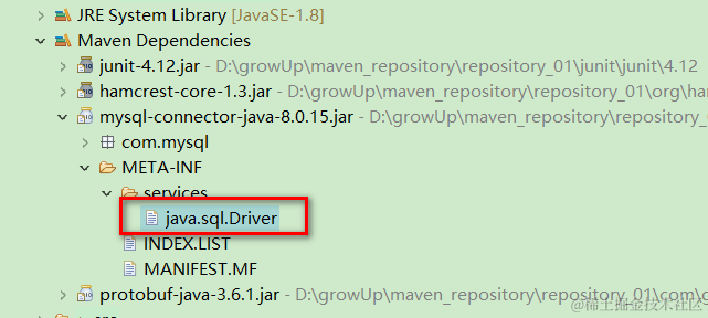 mysql的驱动包中用于支持SPI机制的文件