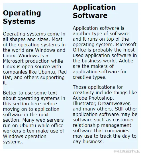 css column width two column layout