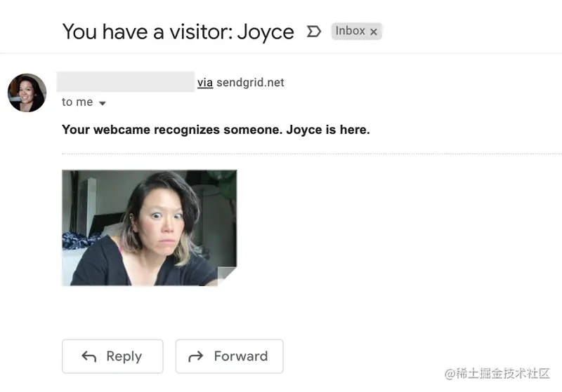 Email sent when face recognized