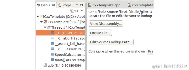 图 1.62：调试器停在没有源代码的库