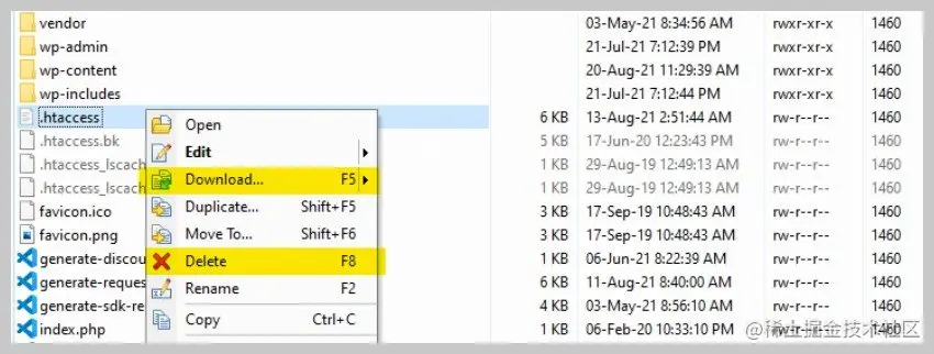 Download and Delete .htaccess File