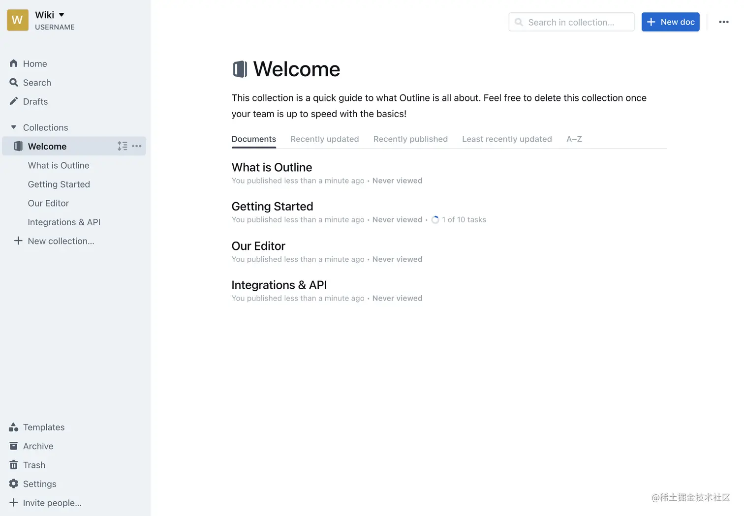 默认的 Outline 内容界面