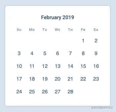 A calendar built with CSS Grid